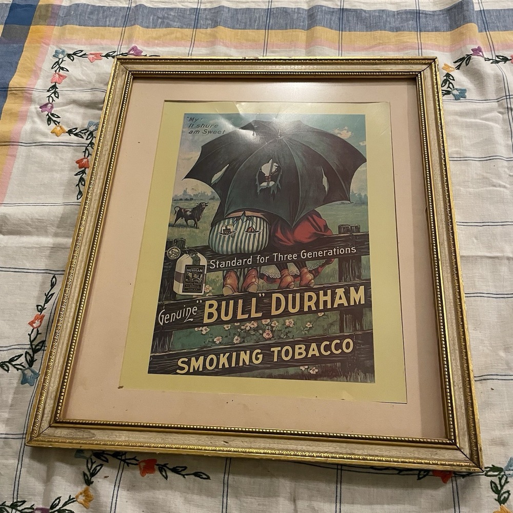 Vintage Bull Durham Smoking Tobacco 18.75"x16.75"Poster Sign Black Americana - Picture 2 of 8